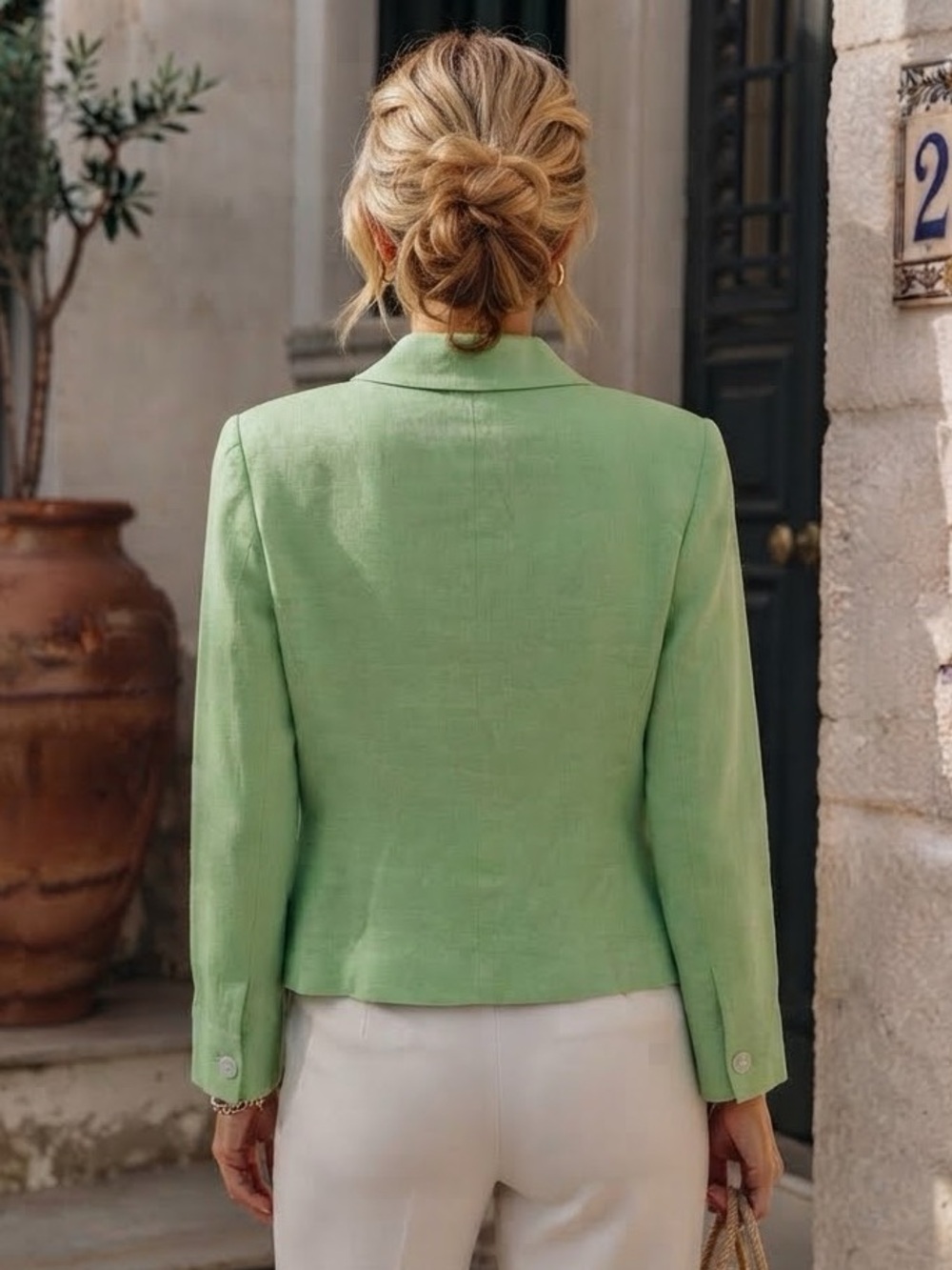 Vintage Y2K Lauren Ralph Lauren Green Linen Button-Front Blazer Jacket Size 10 - Picture 4 of 11